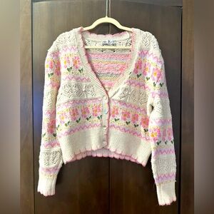 ZARA Floral Jacquard Knit Cardigan